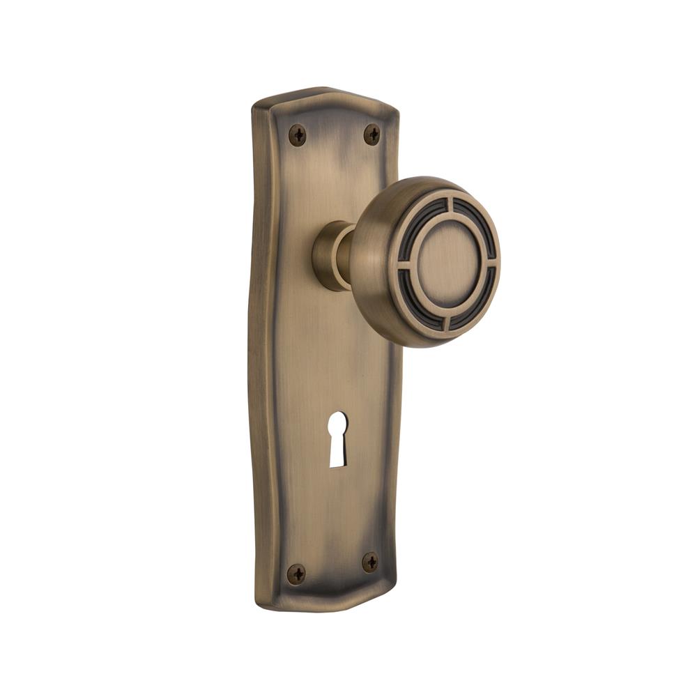 Nostalgic Warehouse PRAMIS Mortise Prairie Plate with Mission Knob and Keyhole in Antique Brass